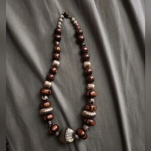 Wood and metal bead necklace